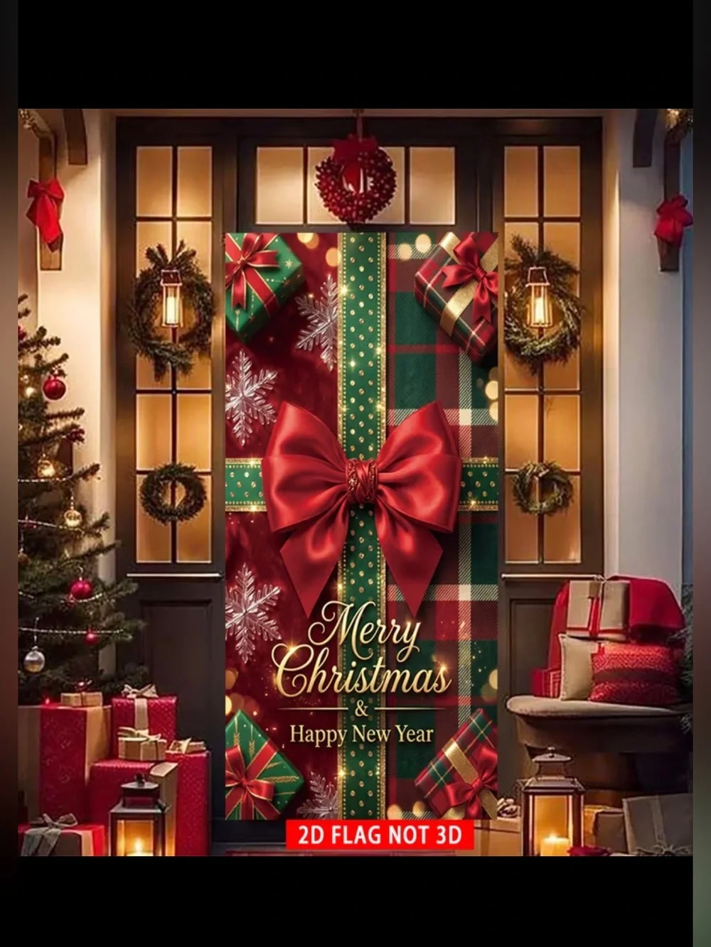(2D) Holiday Merry Christmas & Happy New Year Door Banner